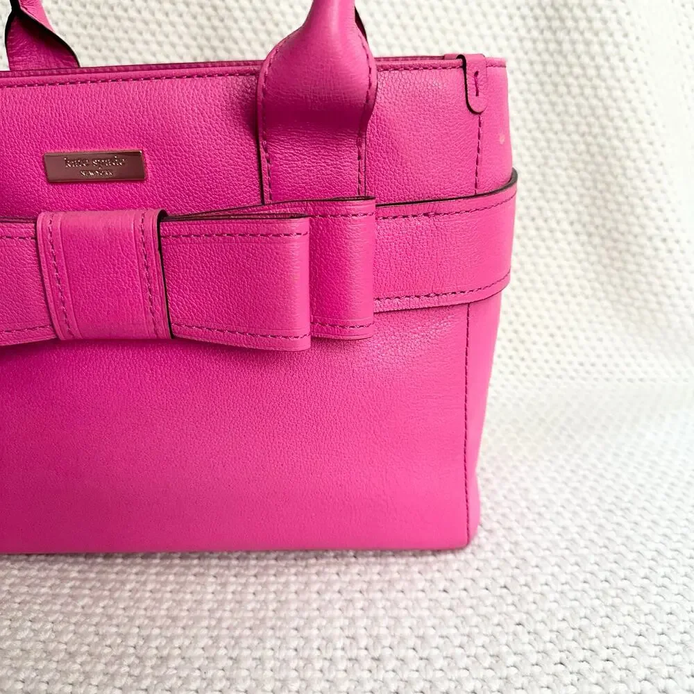 Kate  Spade Villabella Quinn Pink Top Handle Bow Triple Compartment Satchel